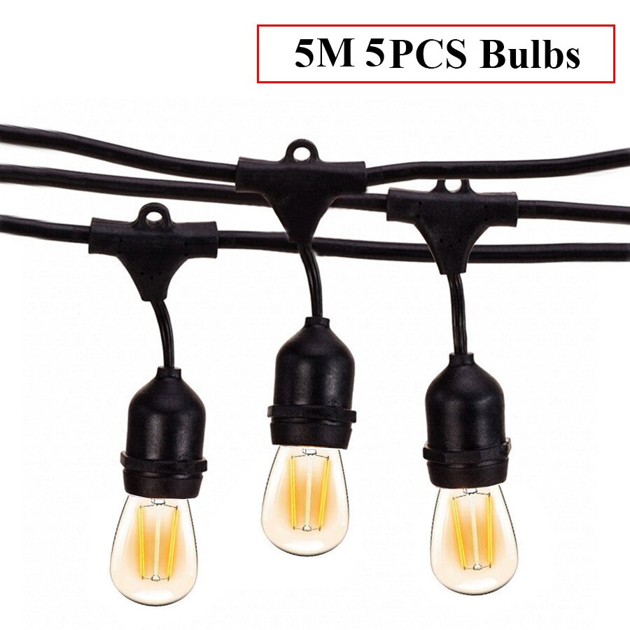 S14 Commercial Grade LED String Light With 5/10/15PCS Edison Bulbs E27 Waterproof for Outdoor Street Backyard Patio Cafe Bistro: 5M with 5 Bulbs / 110V US Plug