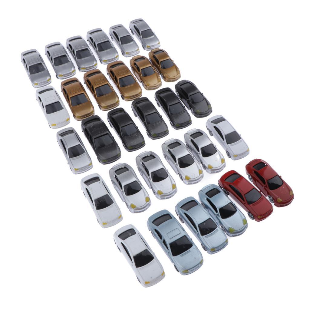 30 Pieces Painted Miniature Cars 1:75 OO Buildings Parking Lot Train Landscape