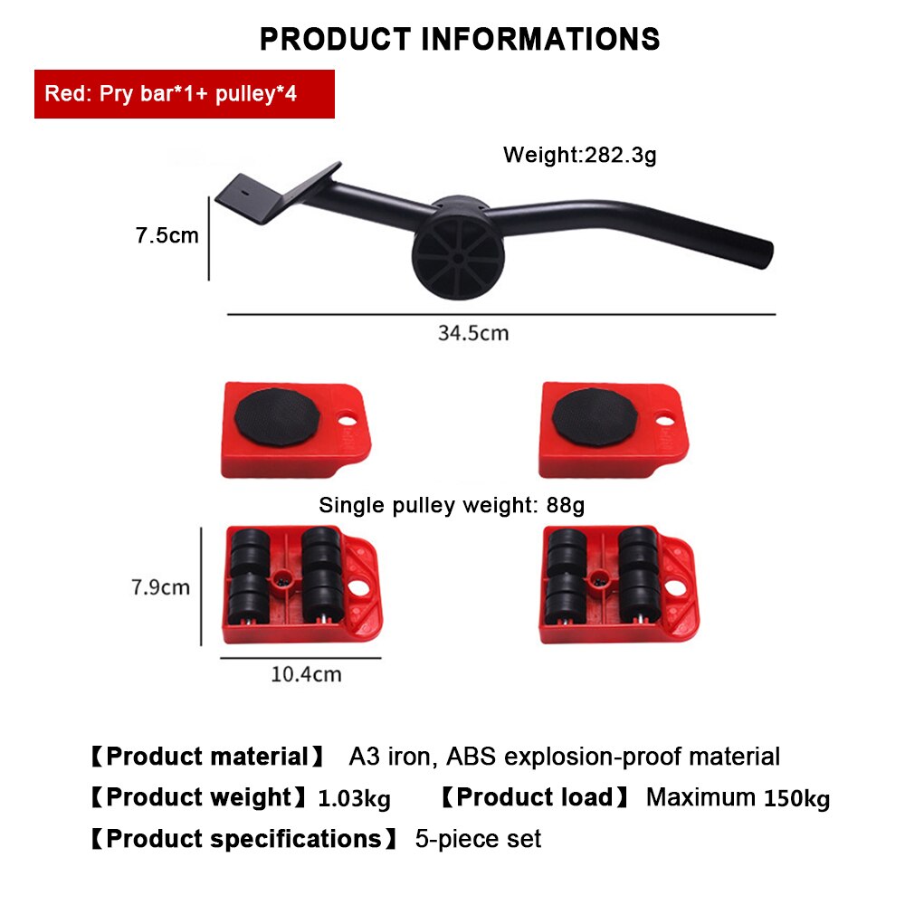 5 Pcs Set Furniture Lifter Moving Sliders Roller Set Heavy Furniture Roller Move Tools,Max Up for 150KG,360 Deg Rotatable Pads