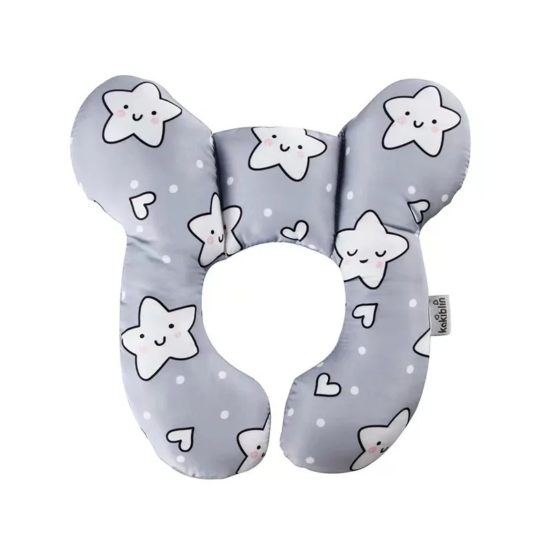 Cuscino per passeggino multifunzionale Nuovo cuscino a forma di U per bambini in cartone animato morbido cuscino per bambini da viaggio per auto: Argento