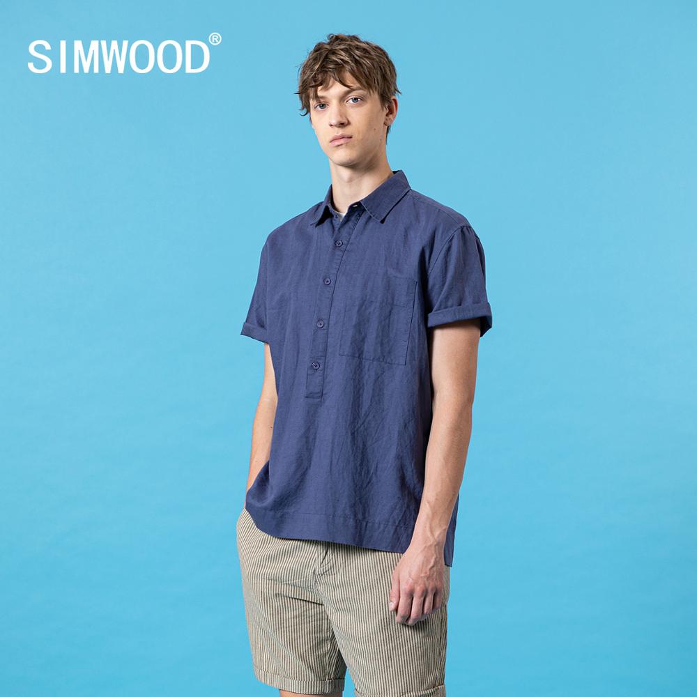 SIMWOOD summer short sleeve shirts men breathable linen cotton shirt chest pocket plus size clothes SJ170362