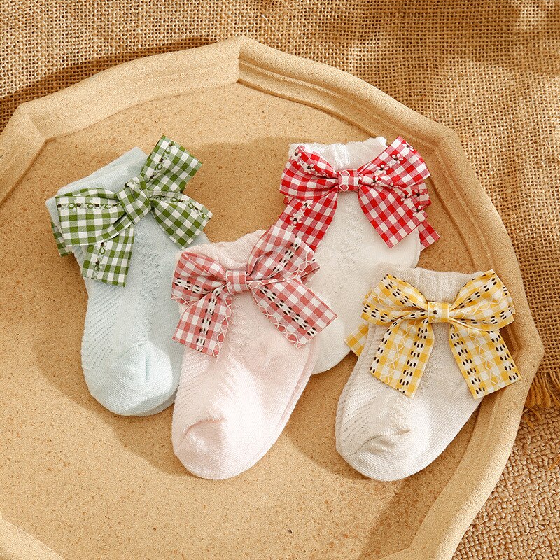 Adorável bebê meninas meias de algodão bebê recém-nascido primavera verão arco meias para a criança meninas macio respirável tornozelo meia