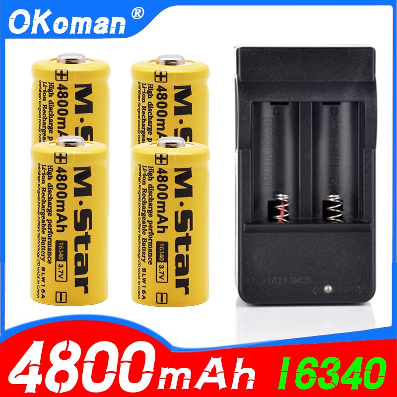 4800mAh rechargeable 3.7V Li-ion 16340 batteries CR123A battery for LED flashlight wall charger, travel for 16340 CR123A battery