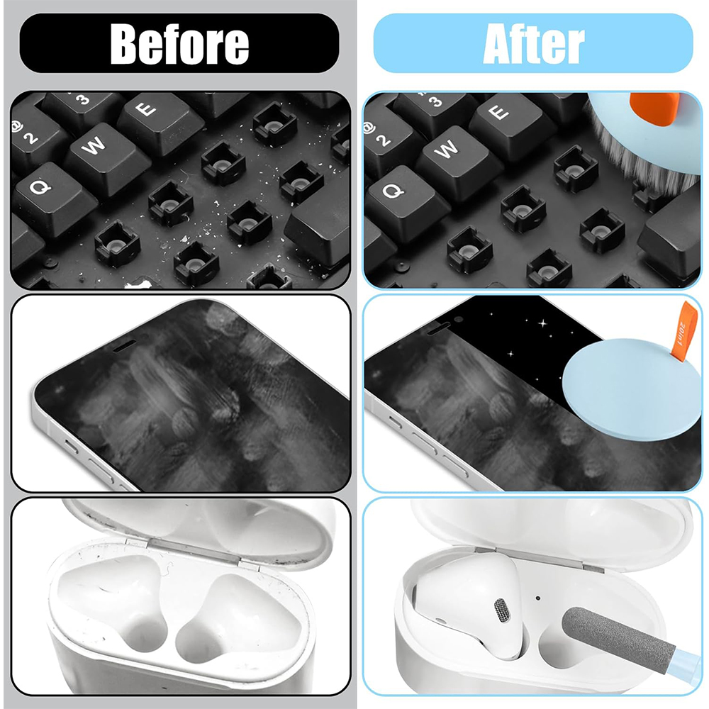 Kit de limpieza de teclado de ordenador portátil, pulverizador de limpieza de teléfono multifunción 20 en 1 para iPhone, iPad, Airpods, MacBook, herramienta de cepillo de limpieza