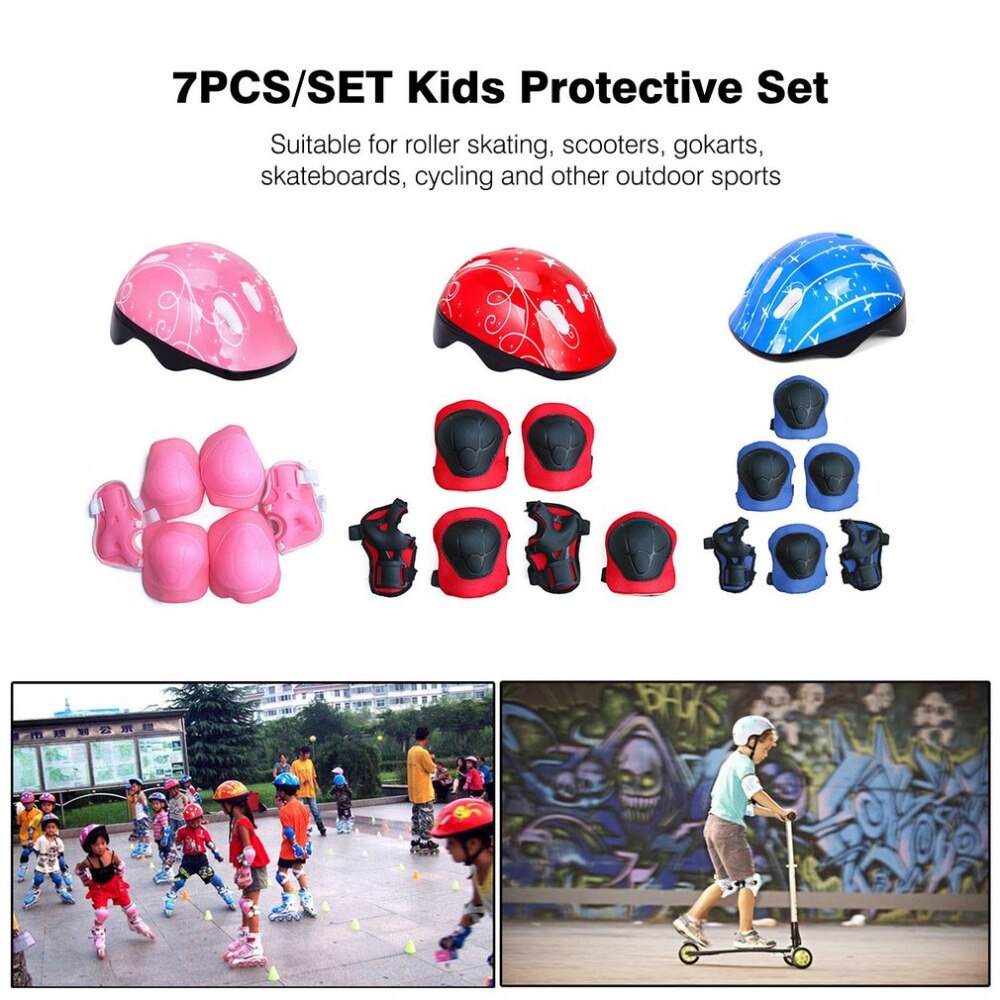 OCDAY 7PCS/Set Children Toy Sports Roller Skating Helmet Knee Elbow Wrist Pad Protective Gear Set Scooter Skate For Kids Sports