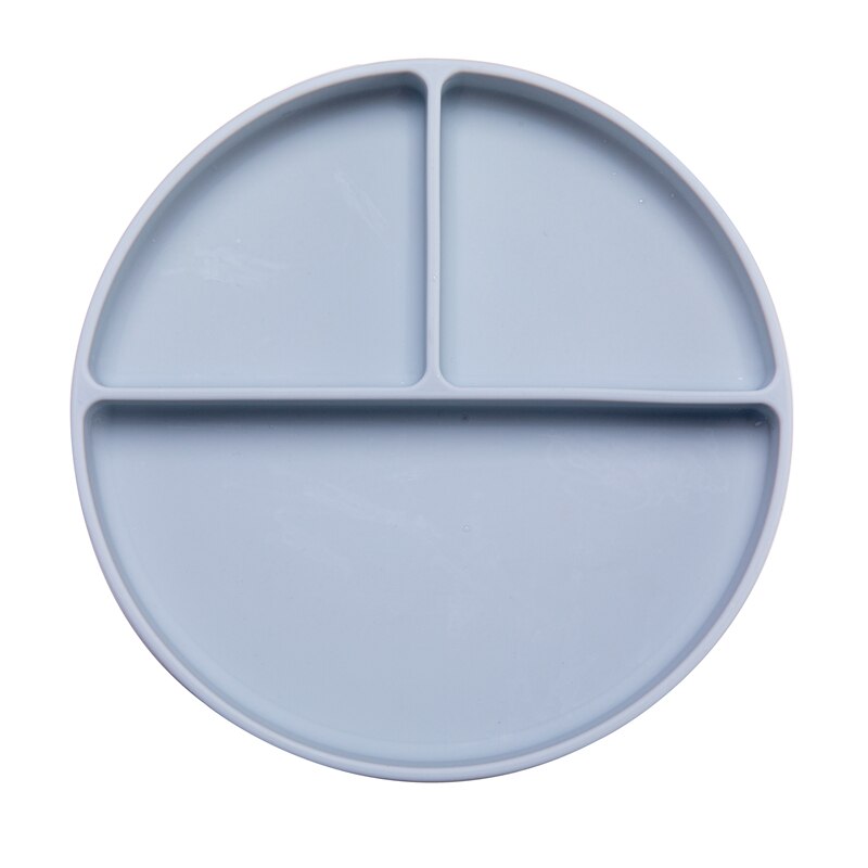 Solid Silicon Plate Set For Baby Kids Training Feeding Dinnerware Baby Learning Plate Set With Fork Spoon BPA Free: Grey