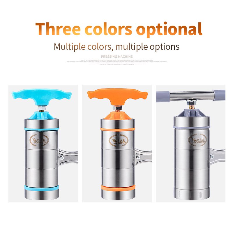 Manual small pasta machine stainless steel pasta press with small noodle strips, machine made of 5 moulds