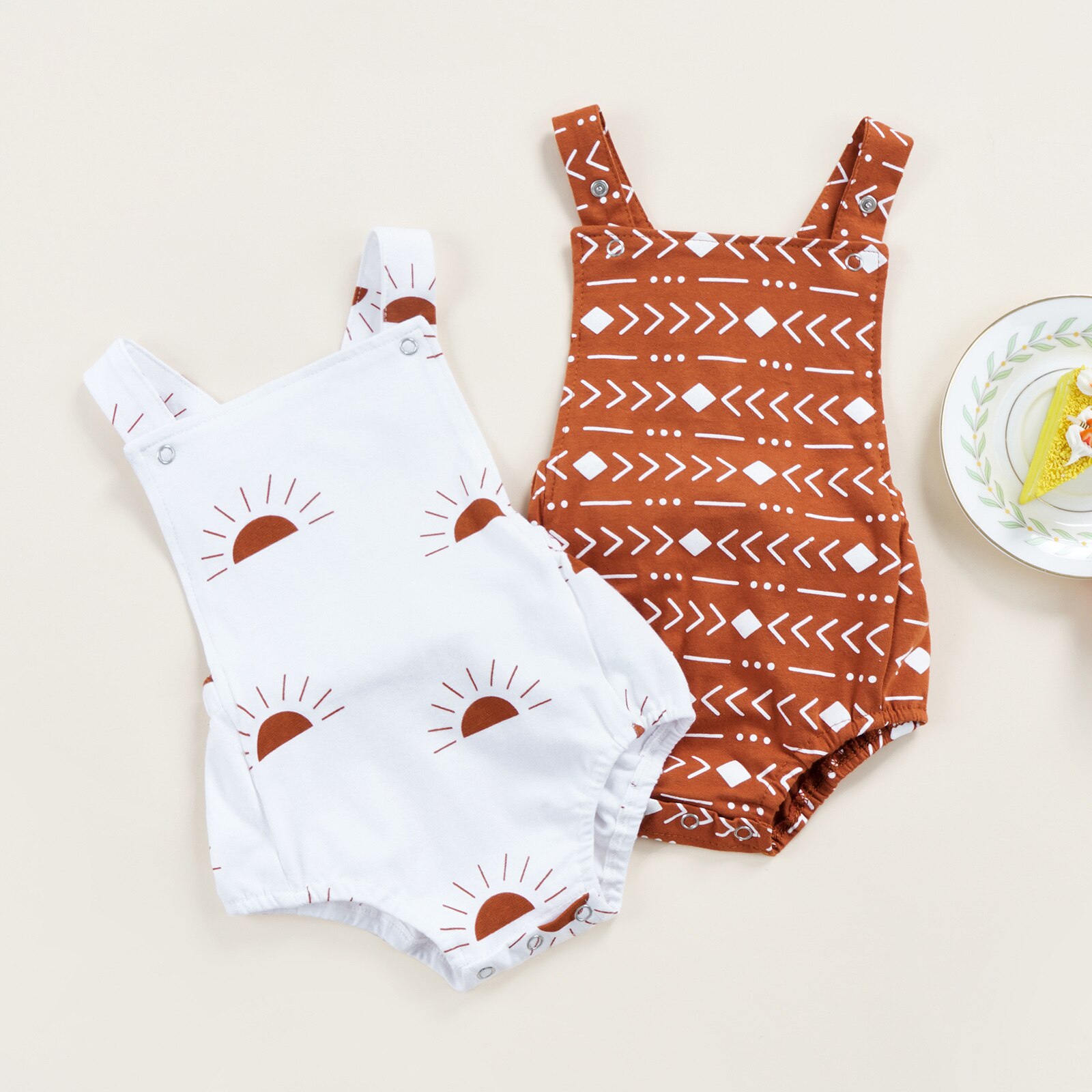 Monos para bebés y niños pequeños, sin mangas, Espalda descubierta, mono de triángulo con estampado de sol/diamante