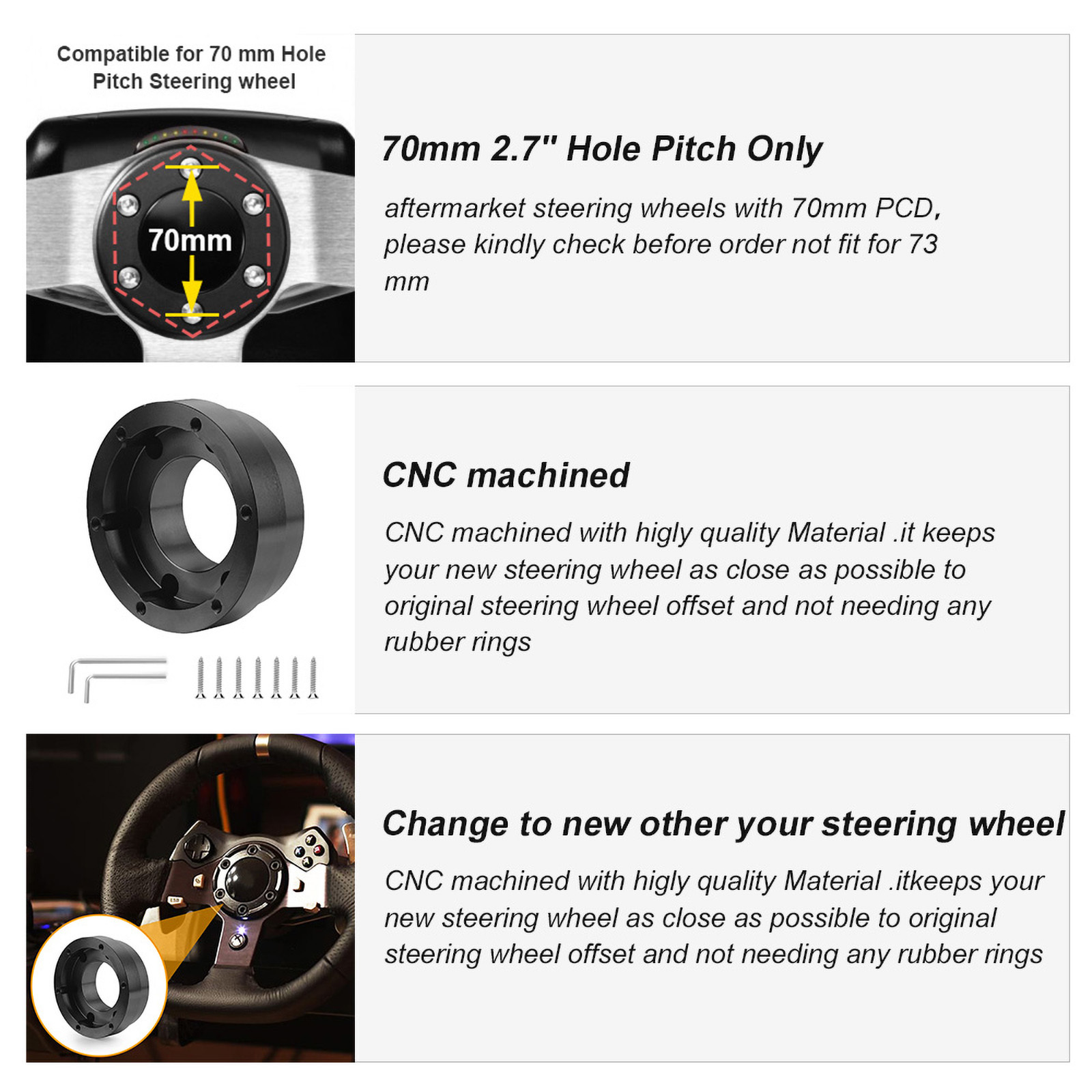 CNSPEED 70MM Płytka adaptera kierownicy 13-calowa kierownica wyścigowa PCD Modyfikacja gier samochodowych dla Logitech G29 G920 G923