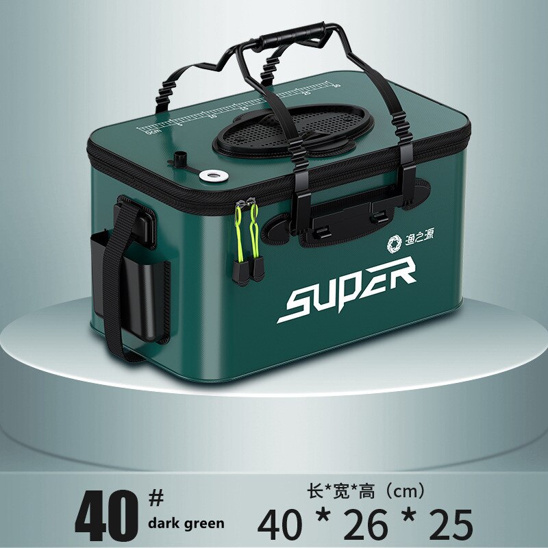 Portable Fishing Bag Foldable Fishing Bucket Live Fish Box Camping Water Container Pan Basin Fishing Gear Tackle Storage Bag: Dark green 40cm