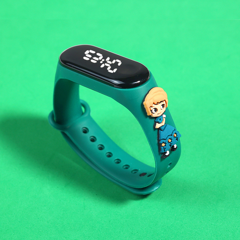 Elektronische digitale LED-Anzeige Uhren Cartoon Uhren Kinderuhr wasserdicht Kinderuhren: green