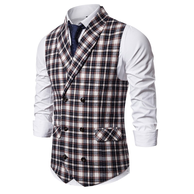 Formel dobbeltradet jakkesæt vest mænd afslappet stribet plaid frakke til mænd kjole veste business bryllup chalecos para hombre