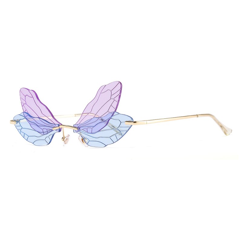 Gafas tipo mariposa sin montura para hombre y mujer, anteojos de sol femeninos con de libélula, de color rosa, con protección UV400, a la: 06