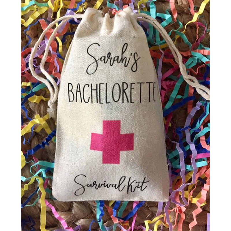Bachelorette favor kit väska 10 st personifiera muslin brudkalas väska brudtärna väska baksmälla väska välkomstväskor återhämtningsväska