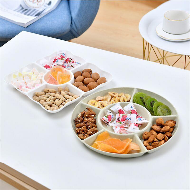 1pc 6-Compartment Food Storage Tray Dried Fruit Snack Plate Appetizer Serving Platter For Party Candy Pastry Nuts Dish Tableware