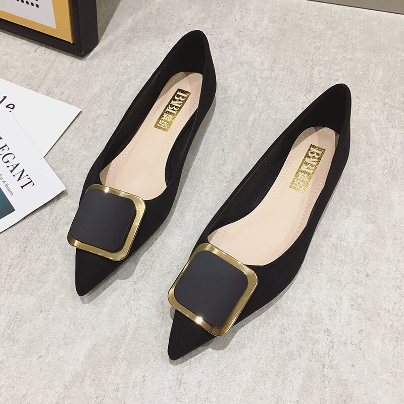 Forår efterår flats firkantet tå frisk farve kontor dame weekend sko slip on loafers kvinder flad hæl køresko: Sort / 6