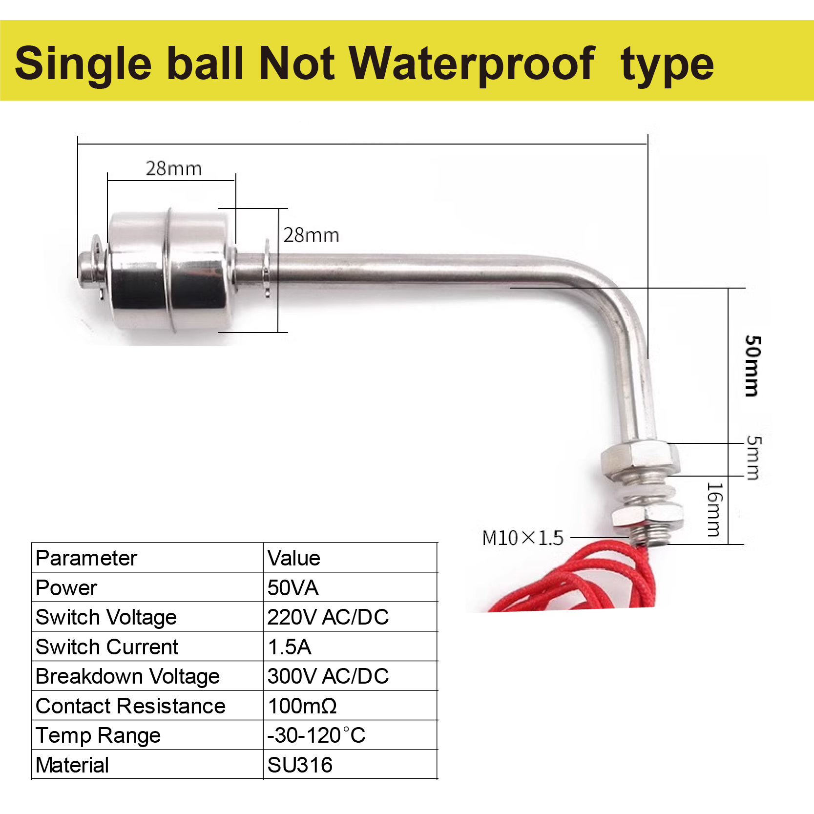 Side mounted stainless steel float switches liquid level sensor waterproof dual ball 304 water tank level controller: S / black