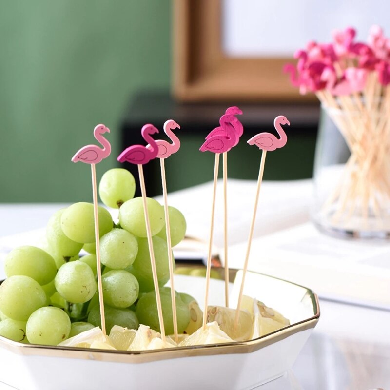 100 st flamingo mat plockar hawaii fest cupcake frukt gaffel tårta dessert cocktail tandpetare bar sommar födelsedag bröllop tillbehör