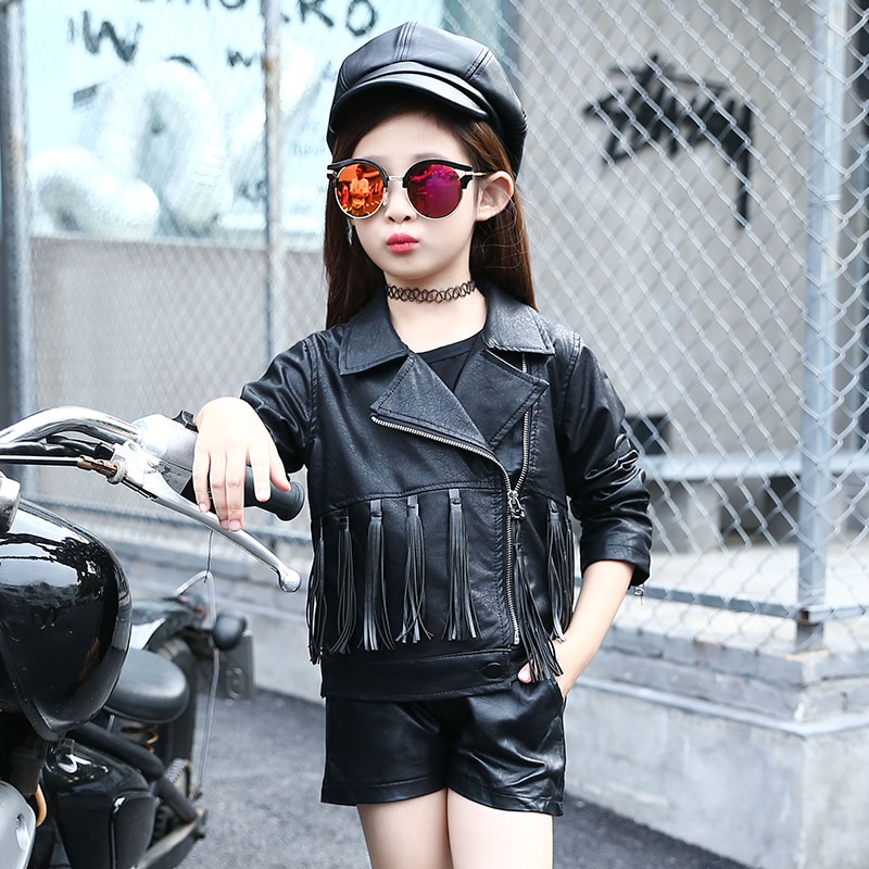 Spring Kids Jacket PU Leather Girls Jackets Clothes Children Outwear For Baby Girl Clothing Coats Costume kids Biker Outerwear