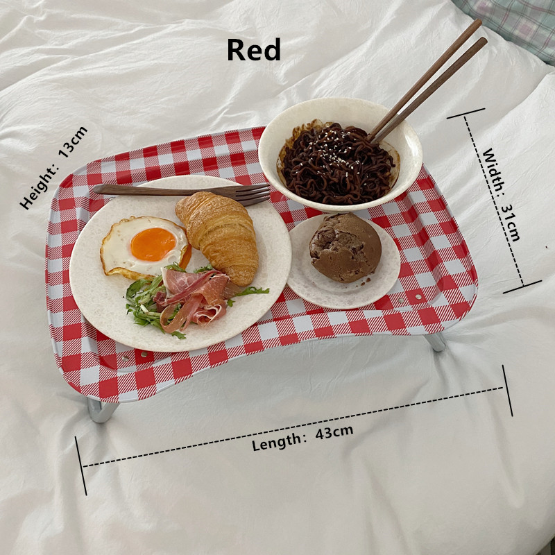 Cutelife Rode Plaid Metalen Vouwen Kleine Salontafel Keuken Opslag Kamer Eettafel Home Decor Vloer Sofa Bed Eten Tafel: Red