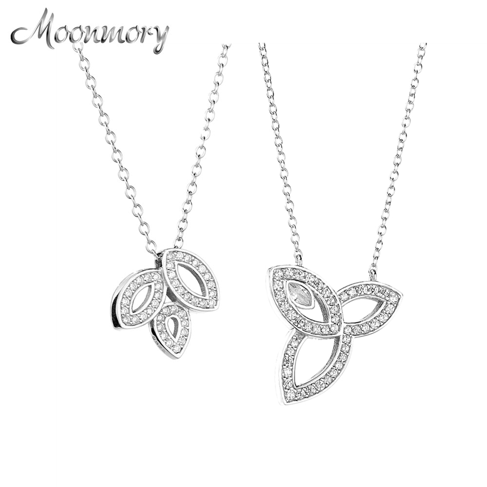 Moonmory-colgante de tres hojas de Plata de Ley 925, cadena larga de cristal CZ, accesorios de para mujer, joyería de boda