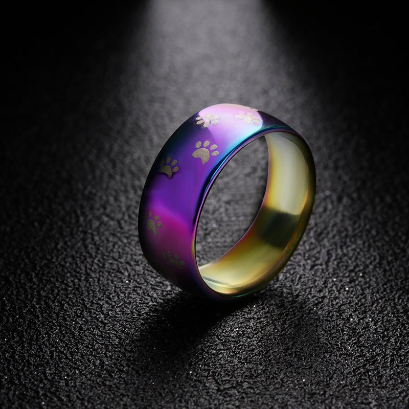 Nette Katze Hund Pfote Ring Schmuck Breite 8mm Edelstahl Regenbogen Ringe für Männer und Frauen Haustier Ebene Schmuck liebhaber