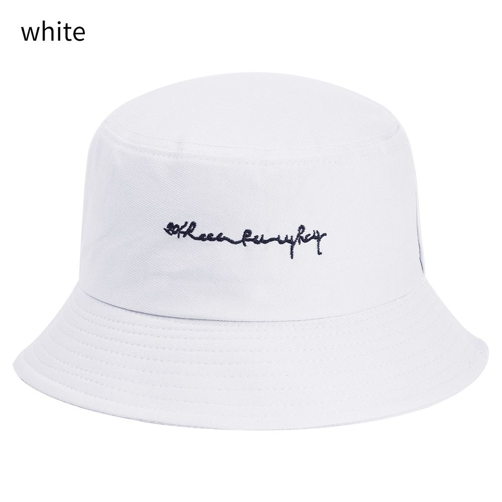 Sombrero de pescador estilo callejero para hombre y mujer, gorro de pescador con bordado de letras en inglés, estampado de letras, protección solar: white