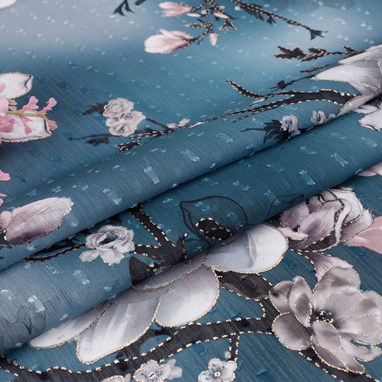 Fashionable plum pattern printed chiffon fabric, soft high-end chiffon tulle dress shirt fabric,