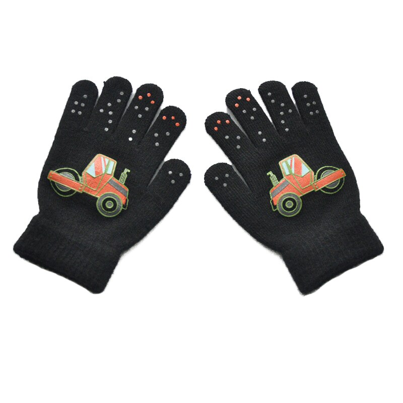 freundlicher Winter Warme Handschuhe für 6-12Jahre Jungen Und Mädchen Nette Bau Lkw aufbringen Kind Weiche Gestrickte Fäustlinge: T5
