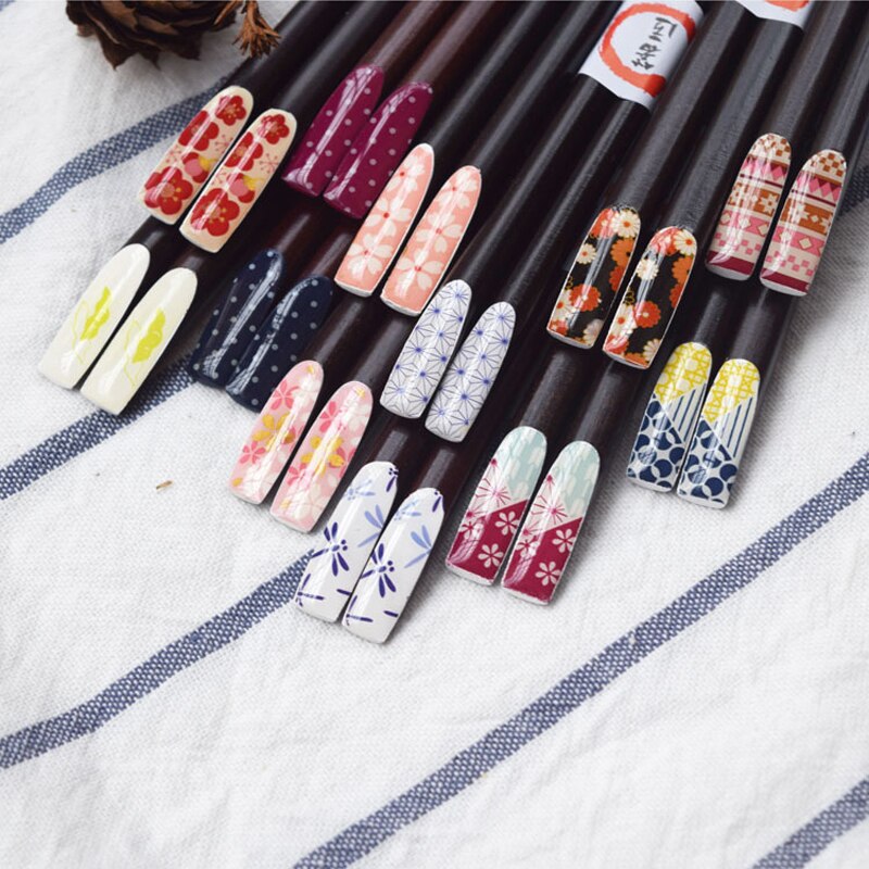 Vacclo 1 Pair Wood Sharp Chopsticks Nail Household Beautiful Sakura Rice Tableware Kitchen Restaurant Hotel Accessories