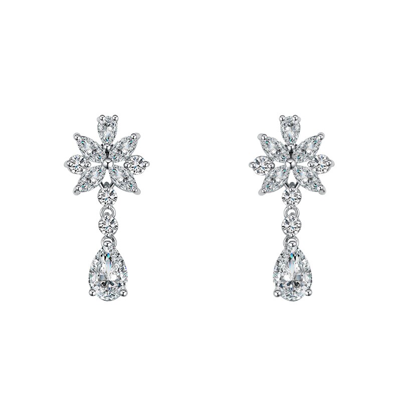 Weimanjingdian floral zircônia cúbica cz zircão colar de cristal e brinco da dama de honra conjunto de jóias em ródio cor prata