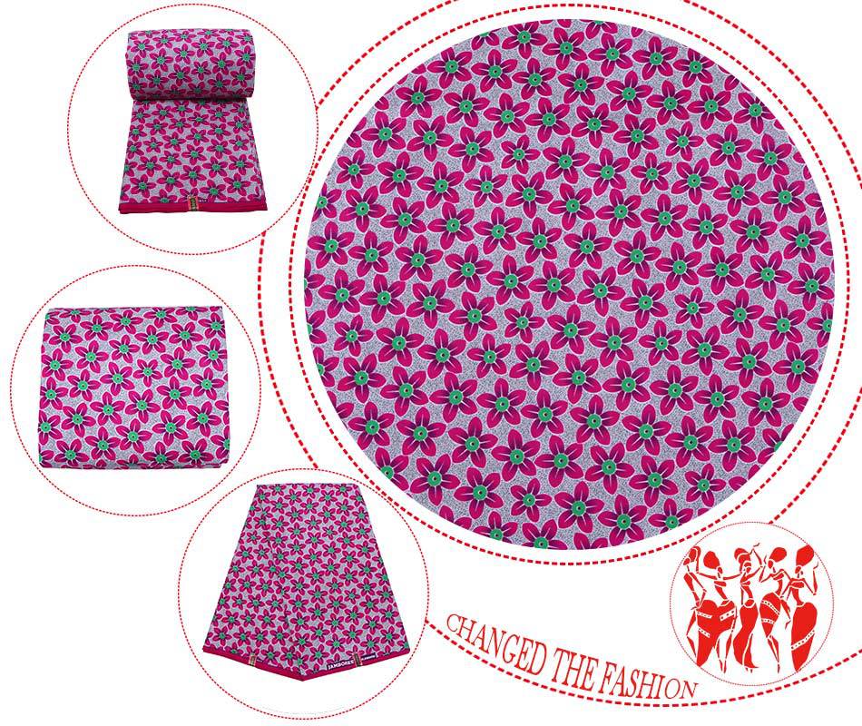 6 Yards Pink Flower Prints African Ankara Wax Fabric African Wax Polyester Wax Fabric for Spring Wedding Party