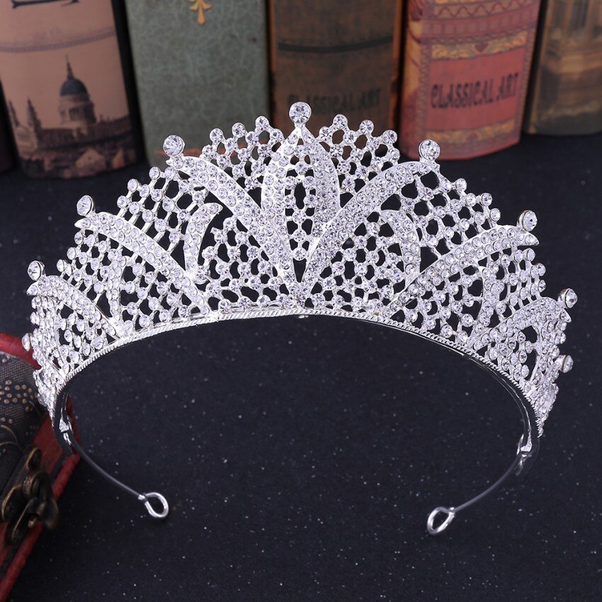 Barocco di Lusso Argento Placcato Nuziale di Cristallo tiara regina corona di Strass Diadema Velo Diademi Fasce nozze Accessori per Capelli: argento