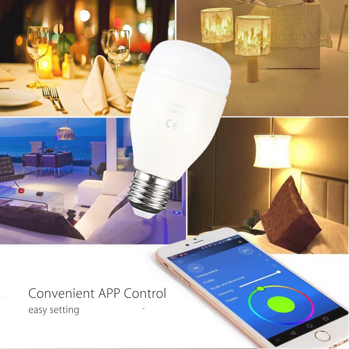 LED Smart Bulb 6W E22 AC 100-240V RGB Color Lights Emergency Smart Bulb WIFI APP Control For Alexa and Google Home