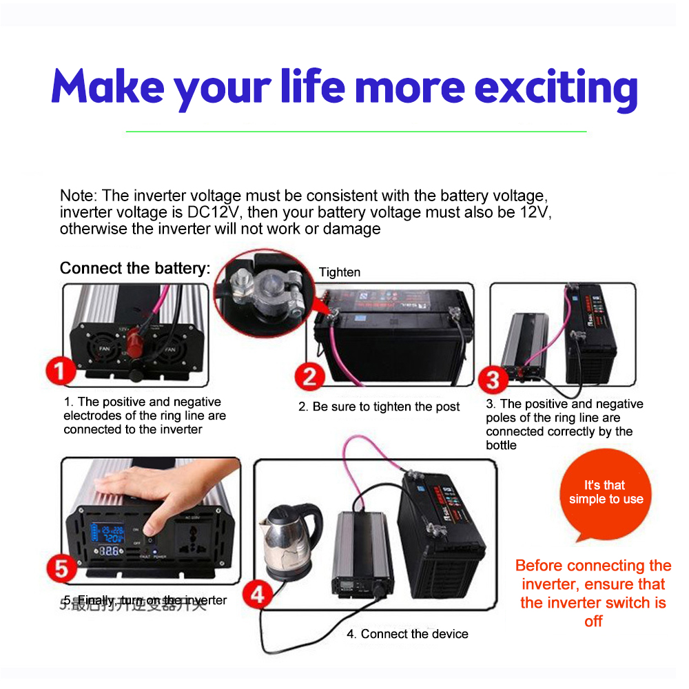Inversor de onda sinusoidal pura DC12V a AC220V 1000W 1600W 2000W 3000W, convertidor de Banco de energía portátil, transformador de inversor montado en coche