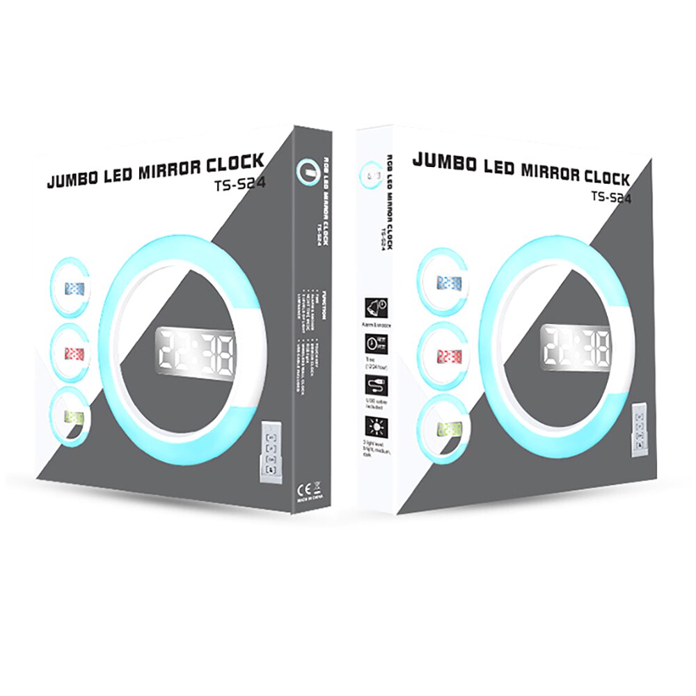 Multifunctional Clock Home Colorful Led Mirror Hollow Wall Clock Ring Light Thermometer Digital Alarm Clock