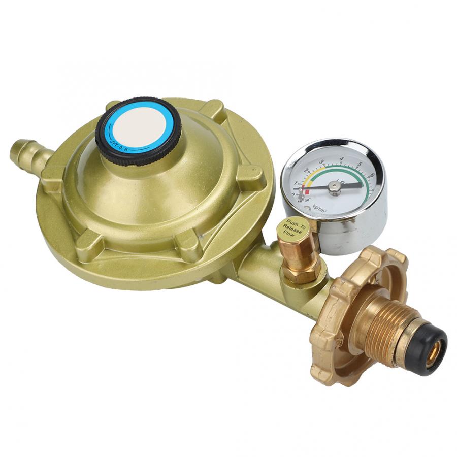 Liquefied Gas Valve Universal Household Bottled Liquefied Petroleum Gas Pressure Regulator Valve with Gauge Gold