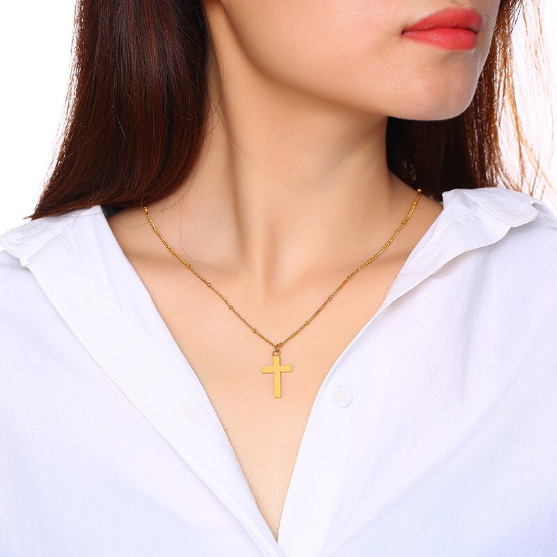 Fxm HBB15 Rvs Ketting Populaire Enkele Vrouwen 35 Mm Gouden Kruis Op China Vrouwen Sieraden