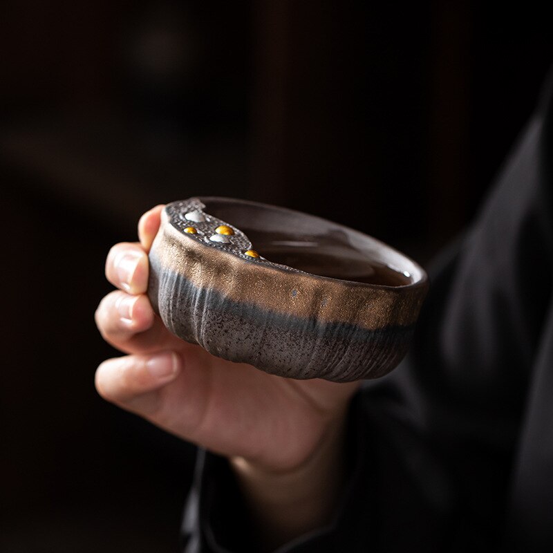 Grande tasse de maître de graine de Lotus, bol de thé en céramique de glaçure de fer de dorure de Style japonais, tasse de thé de Kung Fu simple