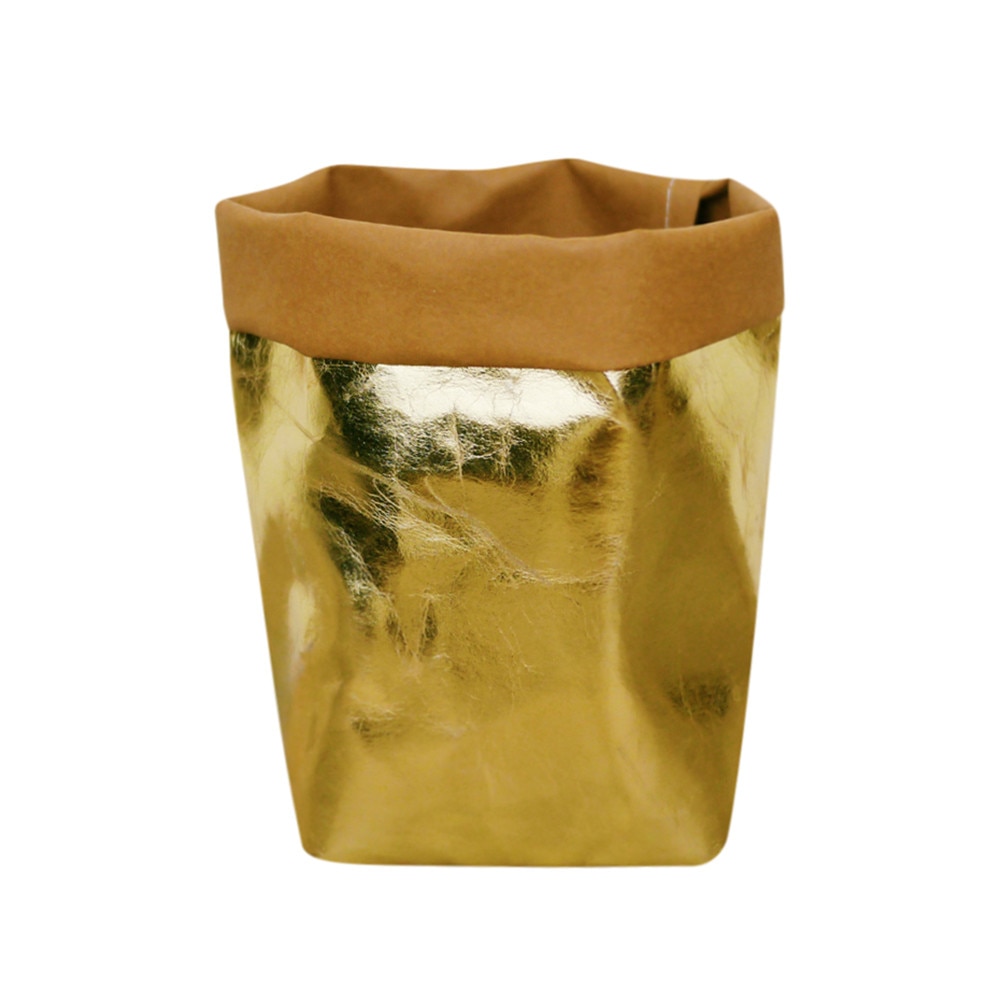 #25 vaskbar kraftpapirpose planteblomsterpotte multifunktionel opbevaringspose til genbrug af kunstvase, der kan genbruges til boligindretning: Guld