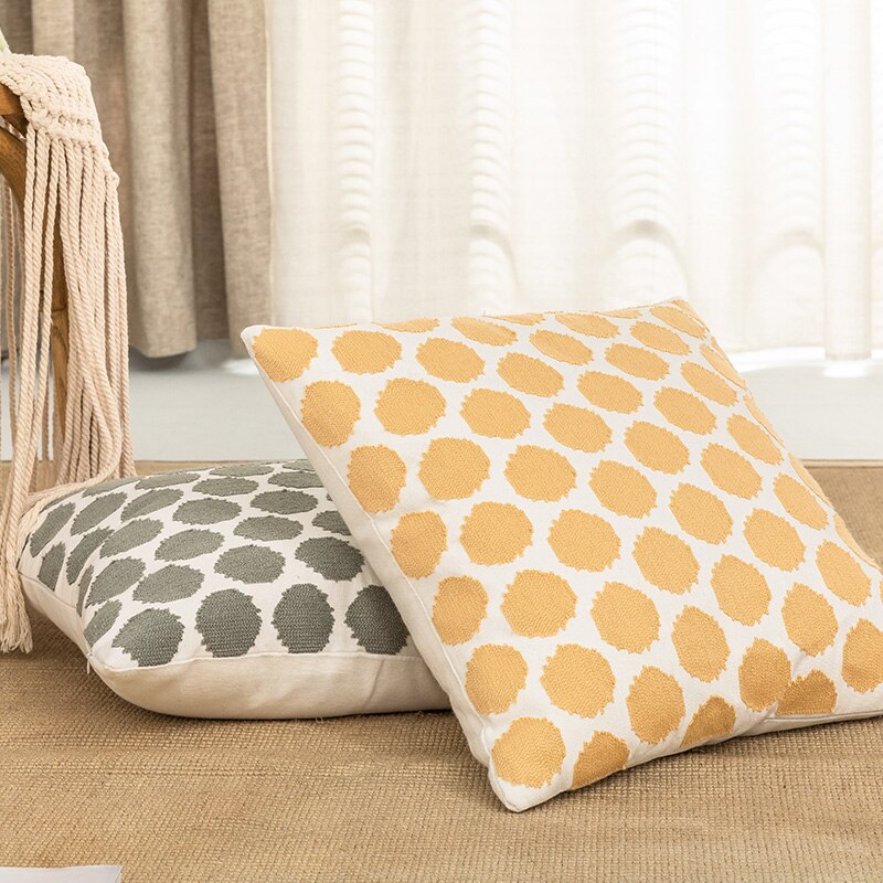Keltainen harmaa vihreä pistekangas kirjonta tyynynpäällinen abstrakti geometrinen tyynynpäällinen kodin koristeellinen tyynyliina 45 x 45cm