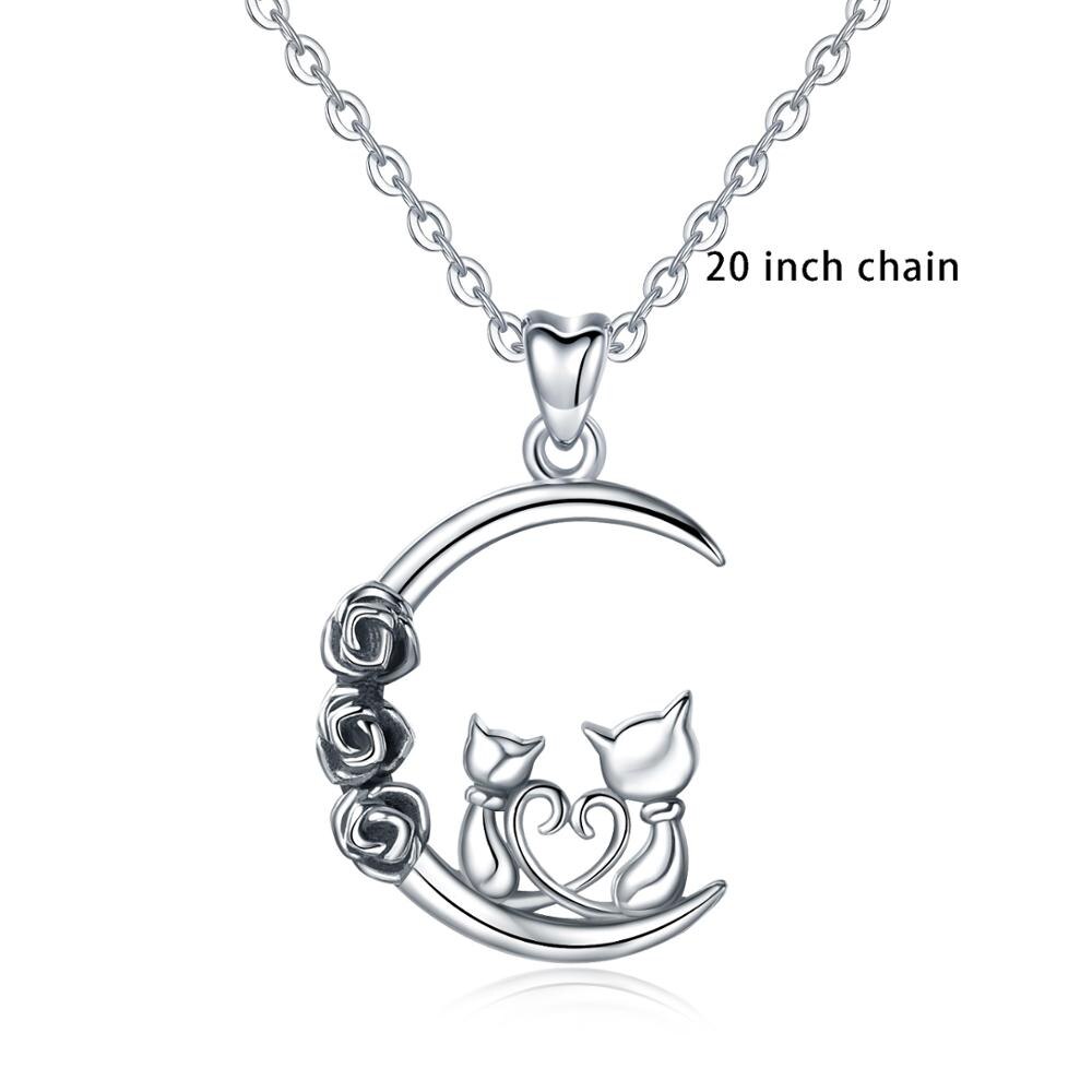 Eudora − collier pendentif en argent Sterling pour femmes, deux chats, trois roses, noir, bijoux Animal, , saint-valentin, meilleur , D483: with 20 inch chain