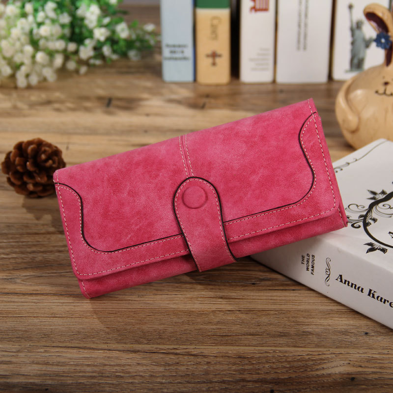 Retro Matte Stitching leather Wallet Women Long Purse Clutch Women Casual Hasp Dollar Price Wallet Handbag carteira: 774 rose red