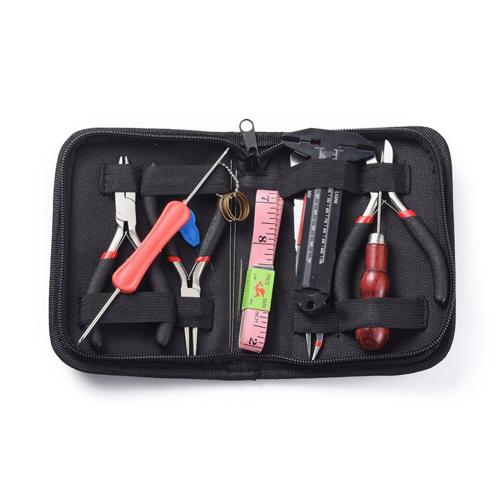 DIY Jewelry Tools Sets Nippers Repair Tool with Pliers Scissor Tweezers Vernier Caliper Tape Measure Pins Mixed Color F80: 16