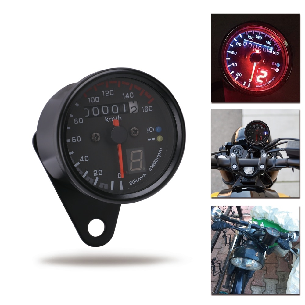 Universal Motorcycle Cafe Racer Speedometer odometer Gauge 0-160 km/u Instrument with LED Indicator