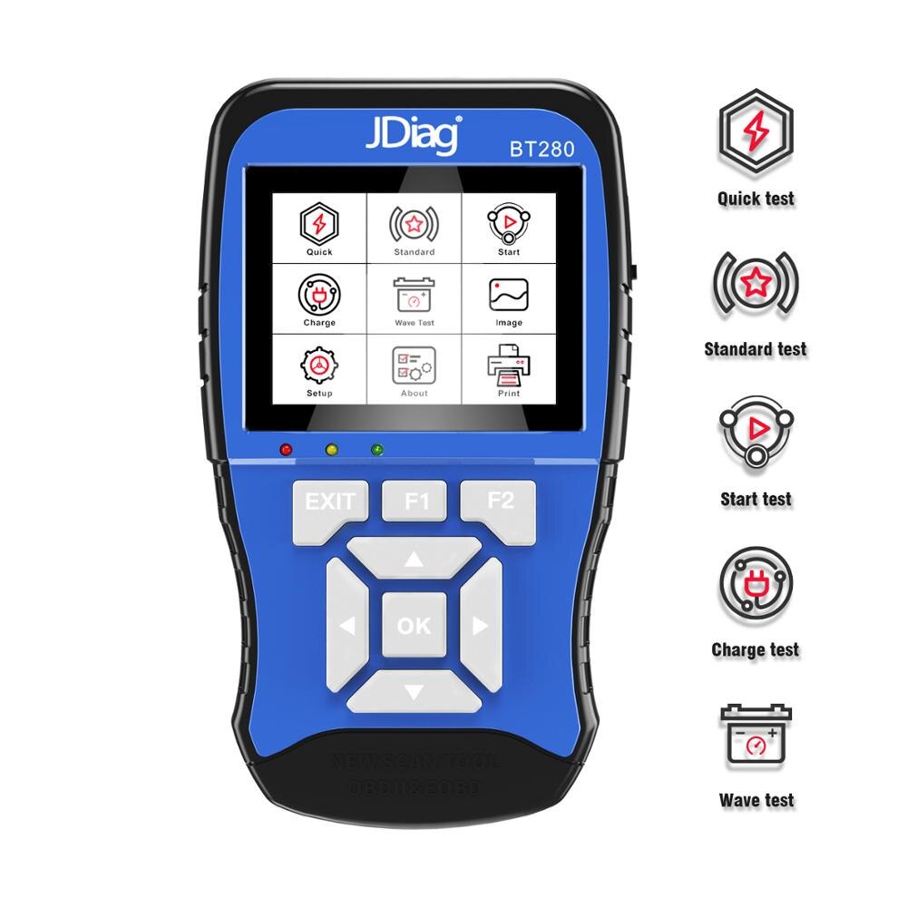 JDiag BT280 12V Universal Battery Tester For Cars Trucks Boats Motorcycle BT300 12VBattery Crank/Charge analyzer Tester