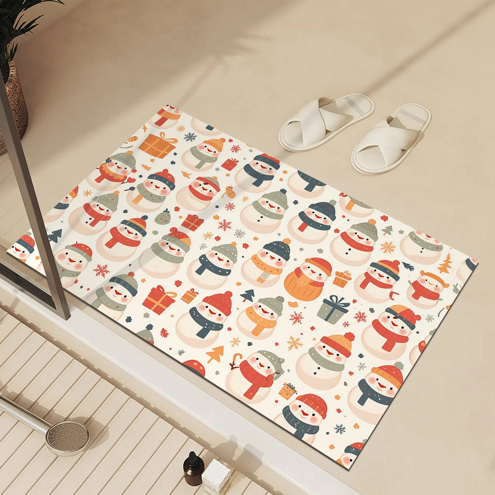 Weihnachts-Fußmatt, waschbar, für Höhle Außenbereich, Innenbereich, Eingang, Teppich, Heimdekoration, Bodenmatte für Haustür, Flur, Badezimmer: 1 m2 / WEISS
