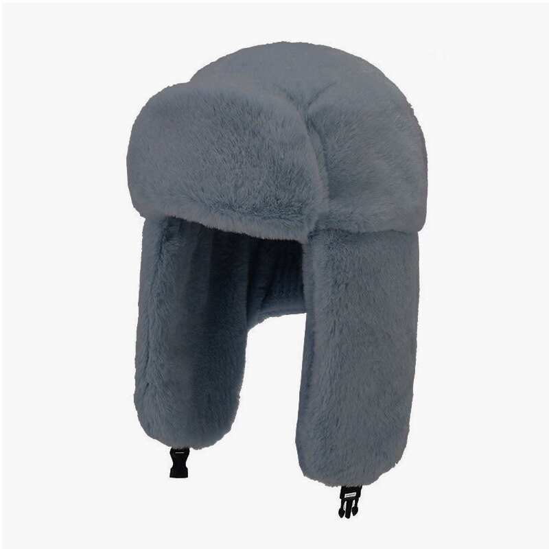Gorro de esquí de invierno para ciclismo, orejeras cálidas, gruesas, de felpa, con orejeras, para hombres y mujeres, de piel sintética, a prueba de viento, estilo bombardero ruso: Gris