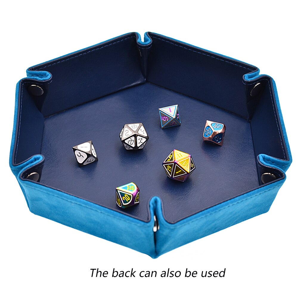 Reversible Foldable Dice Tray Hexagon Leather Dice Rolling Tray Portable Dice Holder for DND Dice Game Table Games Candy Storage