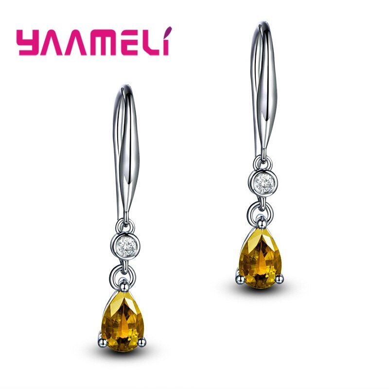 925 Sterling Silver Earrings for Women Long Wedding Jewelry Accessories Smooth Tears/Waterdrop Pendientes: Yellow